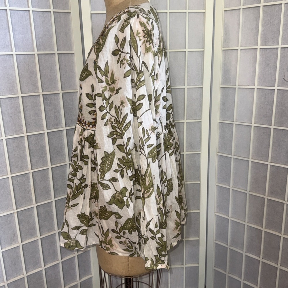 World Market Blouse Embroidered Green Floral 100% Cotton Women's Size L/XL New - Picture 12 of 15